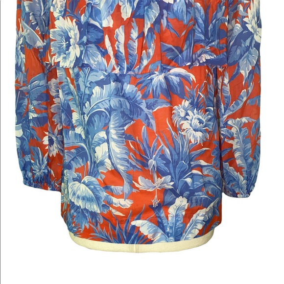 NWT J. Crew Ratti Red Orange & Light Blue Floral Blouse w/ Ruffle - XS P - Picture 9 of 12